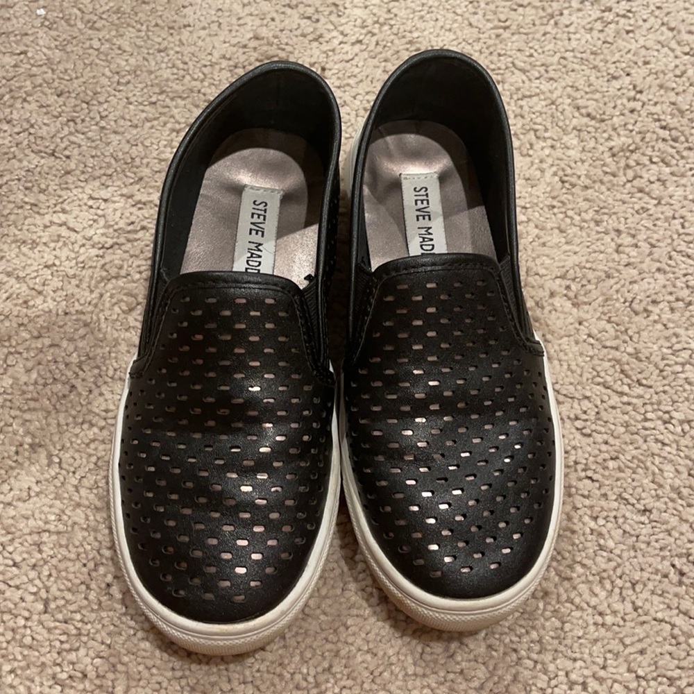 Steve Madden black and rose metallic slides -girls size 2